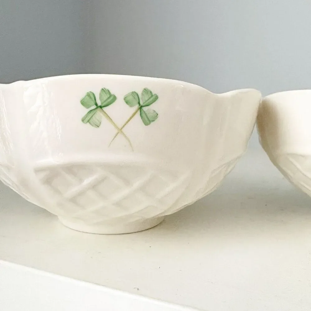 Belleek Ireland Porcelain Bowls set of 2 Shamrock Irish Dish 6